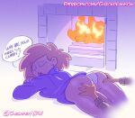  1boy 1girl 2024 amphibia ass big_ass bottomless chickpea dialogue disney disney_channel english_text fire fireplace huge_ass lying_down male/female massage milf mrs._boonchuy oum_boonchuy speech_bubble sweater text 