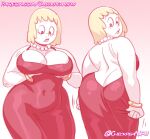  1girl 2024 ass backless_outfit bbw bbw_mom big_ass big_breasts blonde_hair bracelet cartoon_network chickpea clarence dress female_only gradient_background huge_ass lipstick looking_down looking_over_shoulder mary_wendell milf necklace pink_background sfw short_hair simple_background 