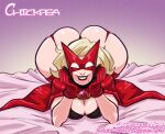  1girl 2022 ass big_ass blonde_hair breasts bubble_ass bubble_butt cape capelet chickpea cleavage color colored crimson_terror curvy expressive_mask eyemask fat_ass female_only gloves huge_ass light_skin looking_at_viewer mask masked_female massive_ass on_bed original original_character pawg purple_background red_gloves simple_background smile spandex superhero_costume supervillain supervillainess thick thick_ass thick_thighs villainess 