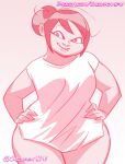  1girl 2023 asian_female bbw bottomless chickpea chubby chubby_female disney disney_channel female_only gradient_background hands_on_hips milf monochrome pink_background pink_theme sharon_mcgee shirt shirt_only simple_background smile t-shirt the_ghost_and_molly_mcgee 