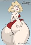 ass_focus bikini bikini_bottom bikini_top chickpea fat_ass hand_on_butt lincoln_loud looking_at_viewer looking_back nickelodeon rita_loud swimsuit text the_loud_house