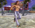 barefoot beach breasts brown_hair christie_monteiro dark_skin edited fingerless_gloves namco palm_tree pants smile tekken tekken_4 tekken_5_dark_resurrection tekken_tag_tournament_2 topless wallpaper