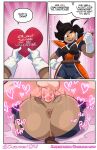  1boy 1girl 2023 3koma anus backsack balls big_penis black_hair cameltoe chickpea clenched_fist colored comic comic_page curbita dark-skinned_female dialogue dragon_ball dragon_ball_oc dragon_ball_xenoverse english_text female_saiyan gloves hand_on_hip heart human humanoid instant_loss light-skinned_male light_skin male male/female mating_press orange-tinted_eyewear original_character penis plap purple_background saiyan saiyan_armor saiyan_girl saiyan_tail scouter simple_background sound_effects speech_bubble straight text tinted_eyewear tomboy torn_clothes uncensored vaginal vaginal_sex valentine valentine&#039;s_day wet_pussy 