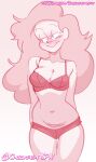  1girl 2023 blush cartoon_network chickpea female_only glasses gradient_background lingerie looking_away martha_barriga milf monochrome pink_background pink_theme simple_background smile steven_universe white_background 