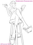  1girl 2023 bedroom_eyes cartoon_network chickpea crystal_gem female_only gem_(species) grey_theme high_heels holding_pencil legs_crossed looking_at_viewer looking_down looking_down_at_viewer monochrome notepad open_toe_shoes pearl_(steven_universe) pencil pointy_nose short_hair sitting sitting_on_stool sketch smile steven_universe stool toes viewed_from_below waitress waitress_uniform white_background worm&#039;s-eye_view 