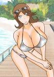 1girl alluring bare_legs big_breasts bikini brown_hair cleavage escape_(go-busters) mokuro_(artist) silver_bikini sunglasses super_sentai tokumei_sentai_go-busters