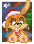 2013 anthro areola big_breasts breasts bunnie_rabbot christmas cm_august erect_nipples erection faceless_male female furry green_eyes hair hat holidays lagomorph male nipples paizuri penis rabbit santa_hat sega sex smile sonic_(series)