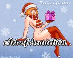 christmas gloves green_eyes long_hair nude orange_hair present