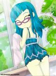 1girl ass bespectacled charliexe closed_eyes equestria_girls female female_only friendship_is_magic glasses indoors juniper_montage mostly_nude my_little_pony solo standing