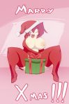 christmas closed_eyes long_hair present purple_hair santa_costume santa_hat solo