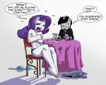 black_hair bra breasts cleavage closed_eyes cover_up cutie_mark embarrassing friendship_is_magic funny glasses green_eyes long_hair my_little_pony panties poker purple_hair purple_panties rabies_t_lagomorph rarity_(mlp) sad short_hair skirt strip_poker topless underwear