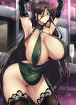  1girl big_breasts black_hair bracelet chisame_hasegawa curvaceous curves curvy curvy_female curvy_figure feet_out_of_frame glasses green_dress green_eyes haganef hasegawa_chisato high_resolution huge_breasts human long_hair looking_at_viewer mature mature_female mature_woman shinmai_maou_no_testament standing stockings thick_thighs 