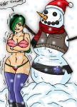 christmas cold funny green_eyes green_hair hat santa_hat short_hair