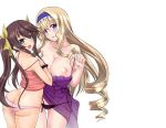 2girls aqua_eyes artist_request ass blonde_hair blue_eyes breasts brown_hair cecilia_alcott drill_hair fang hair headband huang_lingyin infinite_stratos large_breasts lingerie multiple_girls negligee nipples no_bra open_mouth panties pink_panties underwear undressing