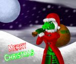 bag christmas lizard long_hair purple_eyes reptile sack santa_costume santa_hat scalie white_hair