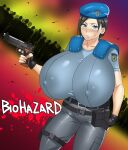  blue_eyes brown_hair gigantic_breasts jill_valentine nata resident_evil 