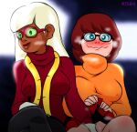  2_girls 2girls blush coco_diablo fingering_partner glasses heart-shaped_pupils jsart measuring_tape panties scooby-doo skirt skirt_lift trick_or_treat_scooby-doo turtleneck_sweater velma_dinkley yuri 