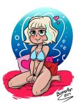  1girl almost_nude bloodasp blush bottomless bra covered_nipples curvy disney disney_channel disney_xd freckles jackie_lynn_thomas light-blue_bra no_panties non-nude nopan partially_clothed pillow shy solo_female star_vs_the_forces_of_evil wariza 