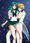 2girls bbmbbf bishoujo_senshi_sailor_moon choker clothed earrings gloves haruka_tenoh kaiou_michiru michiru_kaioh michiru_kaiou palcomix panties sailor_moon sailor_moon_(series) sailor_neptune sailor_uranus serafuku short_hair skirt skirt_lift tenou_haruka tiara yuri yuri_haven