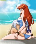  bakuretsu_tenshi beach big_breasts blue_eyes burst_angel dark-skinned_female gonzo jo_(bakuretsu_tenshi) jo_carpender light-skinned_female long_hair meg_(bakuretsu_tenshi) megumi_mitarai nude_female red_eyes red_hair shiny_skin short_hair yuri yuri_haven 