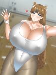 anthro blue_eyes brown_hair fox_girl gigantic_breasts hyracothenum kemono_friends nata tail