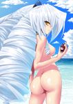  1girl 2girls absurd_res absurdres ass bad_id big_hair breasts cloud drill_hair f._walsingham f_walsingham highres kyoukai_senjou_no_horizon kyoukaisenjou_no_horizon long_hair minigirl mizutsuki_rei multiple_girls nate_mitotsudaira neito_mitotsudaira nipples nude ocean shiny_skin sideboob silver_hair sky slit_pupils smile sparkle trembling very_long_hair water yellow_eyes 