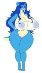 1girl big_ass big_breasts black_hair blue_skin lapras luchodraws panties_only seductive wet_shirt wiitenuant