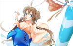 ass big_breasts bikini blue_eyes bottomless breasts brown_hair cleavage clothes_removed clothesline double_bun licking long_hair mei_(pokemon) messy oshawott pokemon pokemon_(game) pokemon_bw2 popsicle shinobiya_fsaka swimsuit tongue twin_tails