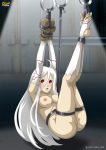 1girl albino bondage deadman_wonderland huge_ass red_eyes shiro tied_up torn_clothes white_hair