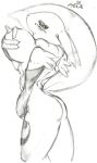 1_anthro 1_female 1_female_anthro 1girl 3_fingers anthro anthro_canine anthro_fox anthro_vixen arm_warmers ass breast breast_grab breasts canine detached_sleeves digimon female female_anthro female_anthro_fox female_renamon fox fur furry monochrome nipples nude open_mouth raised_tail renamon solo standing tail toei_animation traditional_art vixen white_fur yellow_fur yin_yang