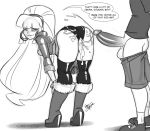 1boy 1girl aeolus after_sex bent_over biting_lip boots cum cum_drip cum_in_pussy cum_on_ass dipper_pines english_text erect_penis erection gravity_falls hairband leaning_forward long_hair looking_back monochrome pacifica_northwest panties platform_footwear shorts shorts_down speech_bubble stockings wedge_heels