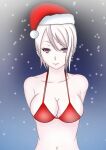 1girl alluring magenta_eyes nakiri_alice nobbster santa_bikini santa_hat shokugeki_no_souma silver_hair voluptuous