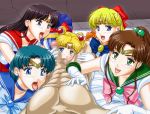  1boy 5_girls 5girls aino_minako ami_mizuno apple_pie_(artist) bishoujo_senshi_sailor_moon blonde_hair blue_eyes blue_hair blush brown_hair censored erect_nipples fellatio gloves green_eyes group_sex handjob hino_rei kino_makoto makoto_kino minako_aino mizuno_ami multiple_girls onoe oral penis point_of_view pov rei_hino sailor_jupiter sailor_mars sailor_mercury sailor_moon sailor_venus tongue tsukino_usagi usagi_tsukino white_gloves 