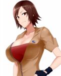 1girl 1girl alluring alternate_costume big_breasts breasts brown_eyes brown_hair cleavage do_konjouuo female_focus fingerless_gloves gloves kazama_asuka namco short_hair smile tekken tekken_7 upper_body