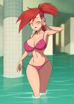 1girl barleyshake big_breasts bikini breasts foster's_home_for_imaginary_friends frankie_foster human one_eye_closed ponytail pool red_bikini red_hair sleepy sole_female swimwear the_backrooms