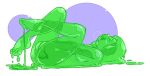  1girl breasts creature dadward goo goo_girl knees_on_chest lying masturbation monster_girl nipples on_back sigh slime slimegirl solo spread_legs toe-point translucent transparent 