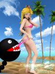  3d ass ass_crack beach bikini bikini_pull black_eyes blonde_hair blue_eyes coppertone ear_piercing earrings embarrassing funny jewelry long_hair looking_back looking_down nintendo ocean piercings princess_peach smile tiara 