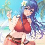  1girl alluring awa bikini blue_eyes blue_hair caeda fire_emblem nintendo sky sunlight swimming_pool 