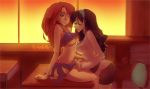  2_girls black_hair breasts cheerleader classroom desk disney disney_channel ear_piercing earrings ehryel female female_only female_protagonist green_eyes green_skin hairband hourglass_figure human kim_possible kimberly_ann_possible long_hair medium_breasts miss_go orange_hair red_hair redhead shego shiny shiny_skin shirt_lift short_skirt skirt skirt_lift sunset teacher underboob wince x-arielle yuri 