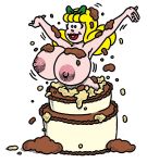  1girl big_breasts blonde_hair breasts cake_(food) dexter_cockburn erect_nipples female_only food frosting huge_breasts nipples nude original original_character pop_out_cake solo white_background 