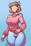  arthur_(series) big_breasts blue_eyes breasts brown_hair female hair jaeh jane_read looking_at_viewer milf mother smile 