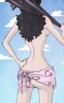  alvida ass back backboob bare_arms bare_back black_hair blue_sky breasts cloud clouds cloudy_sky club curly_hair duskchant female hand_on_hip head_out_of_frame heart legs long_hair looking_away one_piece over_shoulder panties pink_panties pink_skirt sarong sash sideboob skirt sky solo spiked_club standing striped striped_panties thighs topless underwear weapon weapon_over_shoulder 