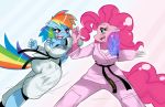  anthro blue_fur equine female friendship_is_magic horse martial_arts my_little_pony pegasus pink_fur pinkie_pie pinkie_pie_(mlp) plain_background pony rainbow_dash sssonic2 white_background wings 