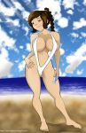 avatar:_the_last_airbender breasts brown_eyes brown_hair cleavage ponytail sling_bikini smile toontinkerer ty_lee