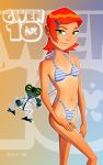  ben_10 ben_tennyson bikini drew_gardner_(artist) green_eyes grey_matter gwen_tennyson size_difference solo swimsuit 