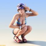  1girl 3d alluring bangle barefoot_sandals baseball_cap big_breasts big_feet bikini_top blue_nails bra bracelet breasts brown_eyes brown_hair cleavage crouching denim denim_shorts feet female_only hat hazel_eyes heart-shaped_sunglasses hirano_miharu hotpants jewelry large_breasts legs miharu_hirano nail_polish namco official_art painted_fingernails painted_toenails sandals short_hair short_shorts shorts smile solo_female squatting sunglasses sunglasses_on_head tekken tekken_4 tekken_tag_tournament_2 toenail_polish toes v watermark 