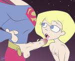  blue_eyes breasts cum cum_drip cum_in_mouth cum_on_breasts cum_on_face cum_on_lips cumshot dc erect_nipples erection facial fellatio gigantor_(artist) lipstick nipples oral penis super_best_friends_forever supergirl superman topless 