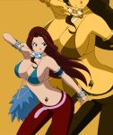 1girl arms bare_shoulders belly belt big_breasts bra bracelets breasts brown_eyes brown_hair cana_alberona cards cleavage elbows fairy_tail female fingers girl grin hair hands long_hair navel purple_eyes solo solo_female tattoo woman