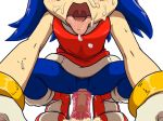 2012 artificial_vagina blue_hair blue_skin blush clothed clothing crossdressing cum erection furry gay hair hedgehog male nude open_mouth orgasm penis plain_background sega sex shirt shoes solo sonic_the_hedgehog tongue uvula zenmigawa