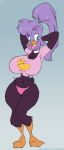 anthro avian big_breasts bird blue_eyes breasts cute duck female hair huge_breasts panties purple_hair slb underwear